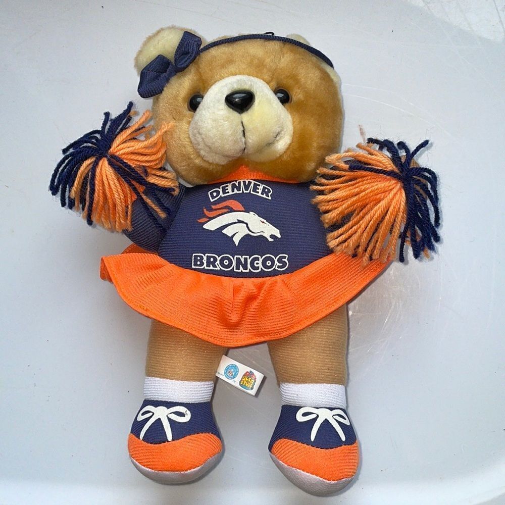 Vintage 1998 NFL Good Stuff Denver Broncos‎ Cheerleader Teddy Bear/yarn pompoms